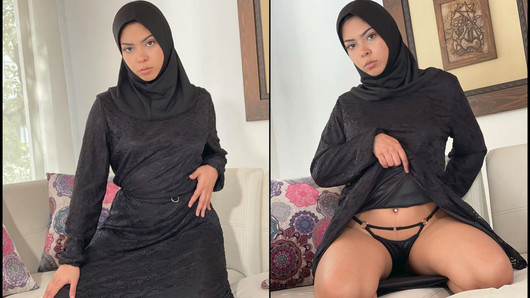 Muçulmana hijabi adolescente pega assistindo pornô recebe cu fodido