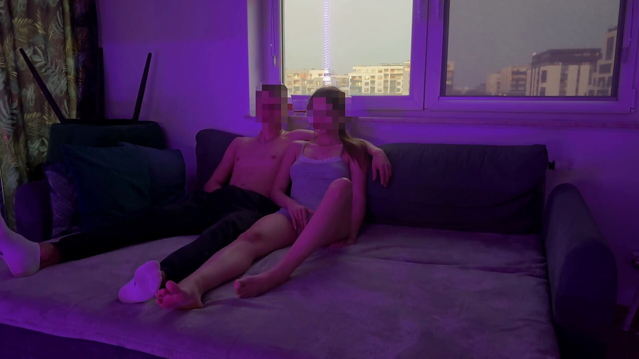 Horny girlfriend watching a movie can't resist having sex - amateur sex
