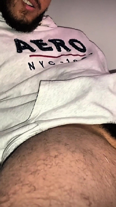 Extrunding thick cum from the uncut hairy cock | Clip 1