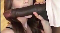 Woman sucking big black monster cock