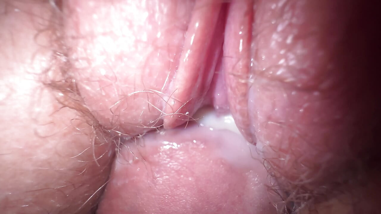 Close up fuck with my teen roommate and cum on hairy pussy