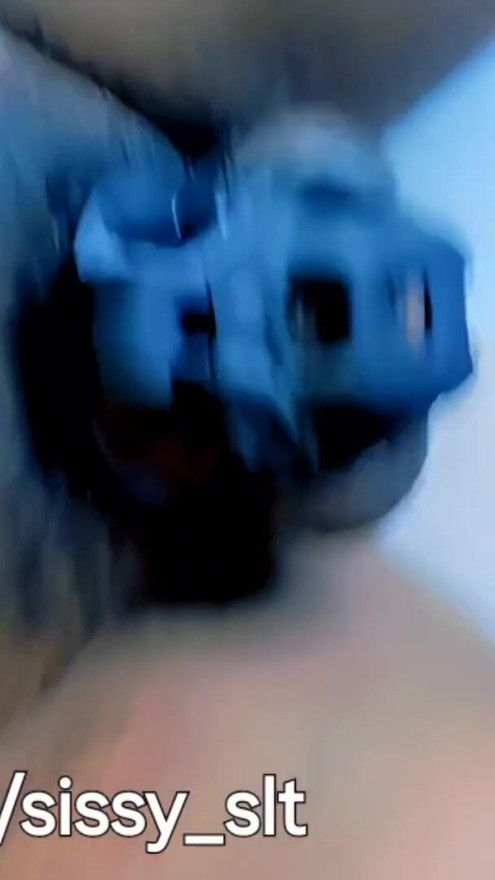 Slave pissing on chastity cage while wearing butt plug inside tight asshole | Clip 1
