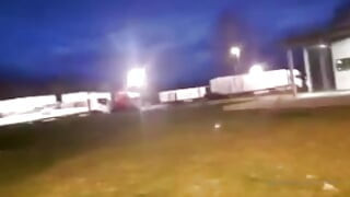 In a truck parking lot I find a super hot trucker in the toilet with a big cock