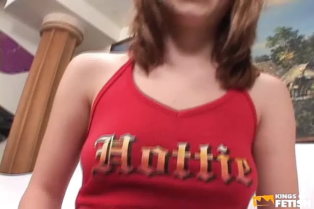 Gorgeous teen gets her tight pussy hammered by a man after stroking his big dick