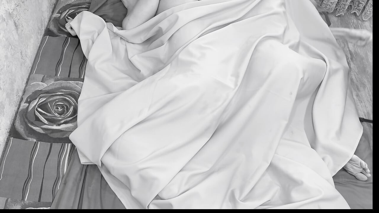 Couple caught on camera having sex in bed .