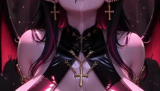 Small hentai succubus masturbates with big tits