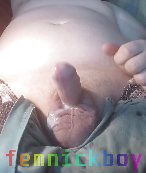 Laying in my bed, jerking my uncut cock and cumming
