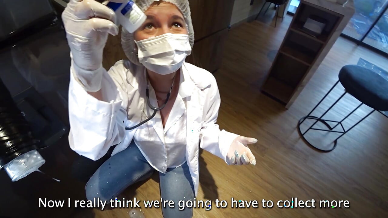 LATINA NURSE milks my CUM sample with Machine and his deepthroat