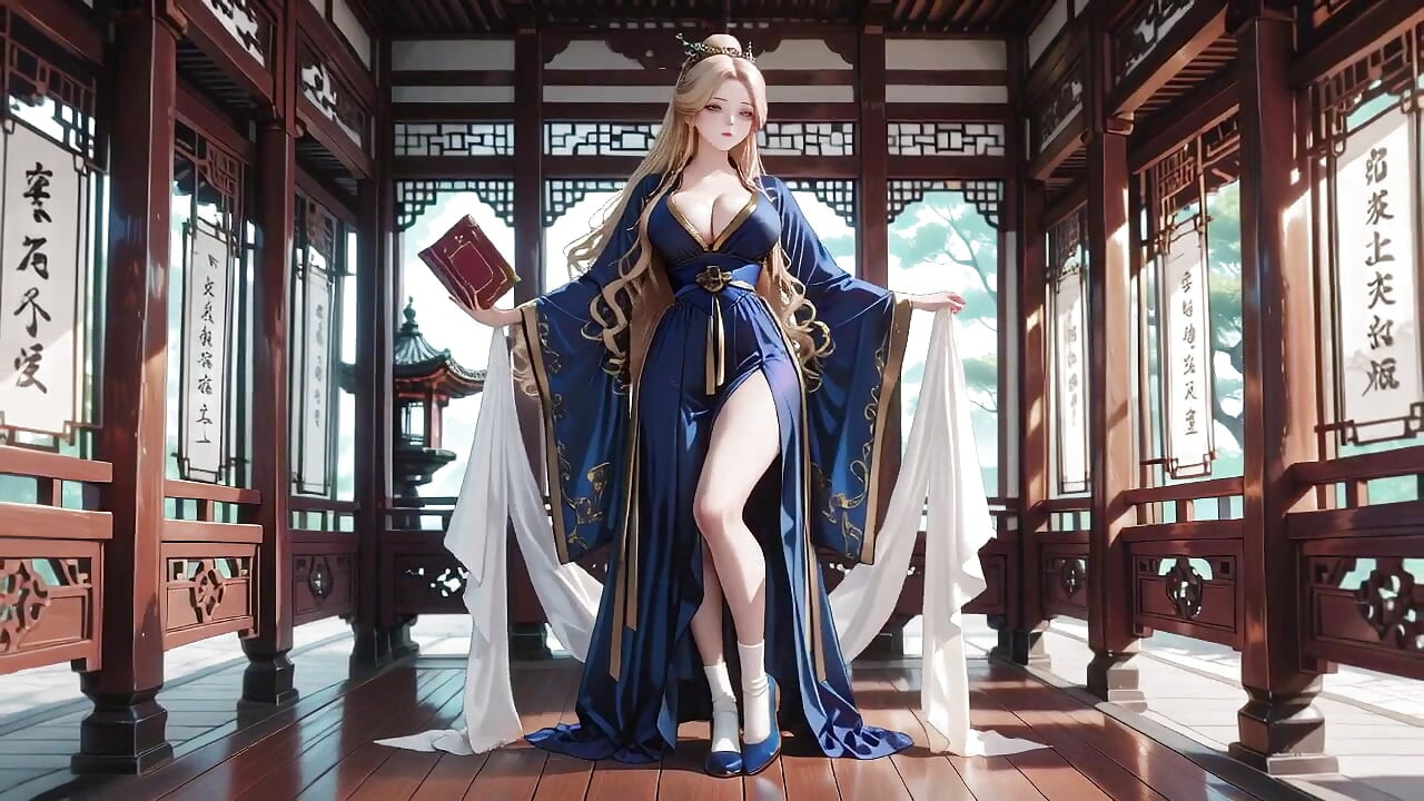 Blonde Goddess in Silk! Lazy Strolls, Kneeling Glances, and Fingertips Grazing Her Chest in a Sun-drenched Japanese Corridor