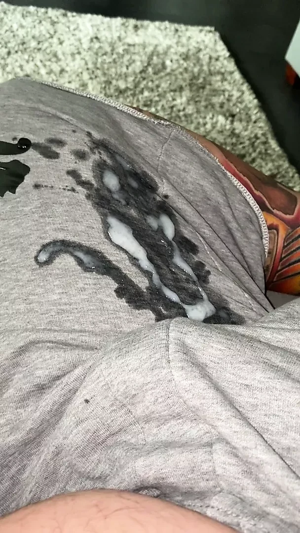 9 shots of cum on grey sweats