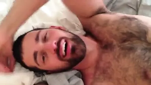 hairy dude cums while sucking cock