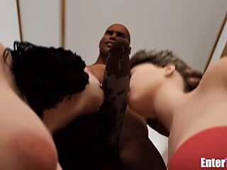Des femmes hétéro et trans dévorent une grosse bite noire et une trans excitée baise un jock sexy