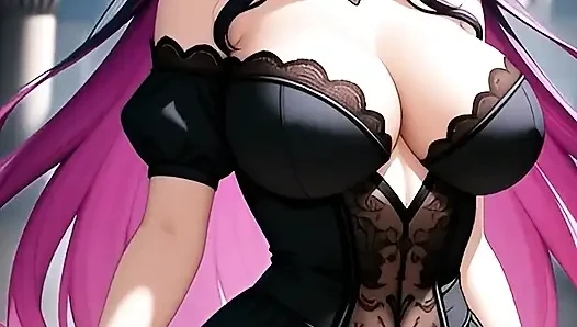 Hentai Gothic Girls with Dyed Hair Showing off Their Big Tits 1