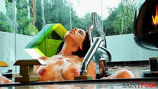 Dark Haired Beauty Brandy Aniston Rubs Her Shaved Pussy in the Bathtub