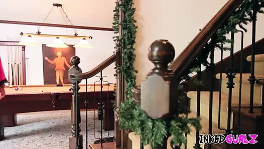 Inked Gurlz - A Big Boobs Milf with Ink is Fucked Hard in the Stairs