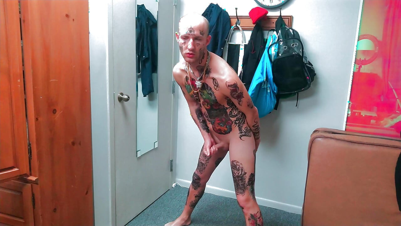 Fully Tatted Man Dildo Fucked