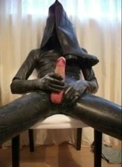 huge cock wanking in rubber suit