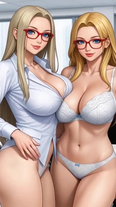 Lesbian blonde kiss in office (Ai animation) | Clip 3