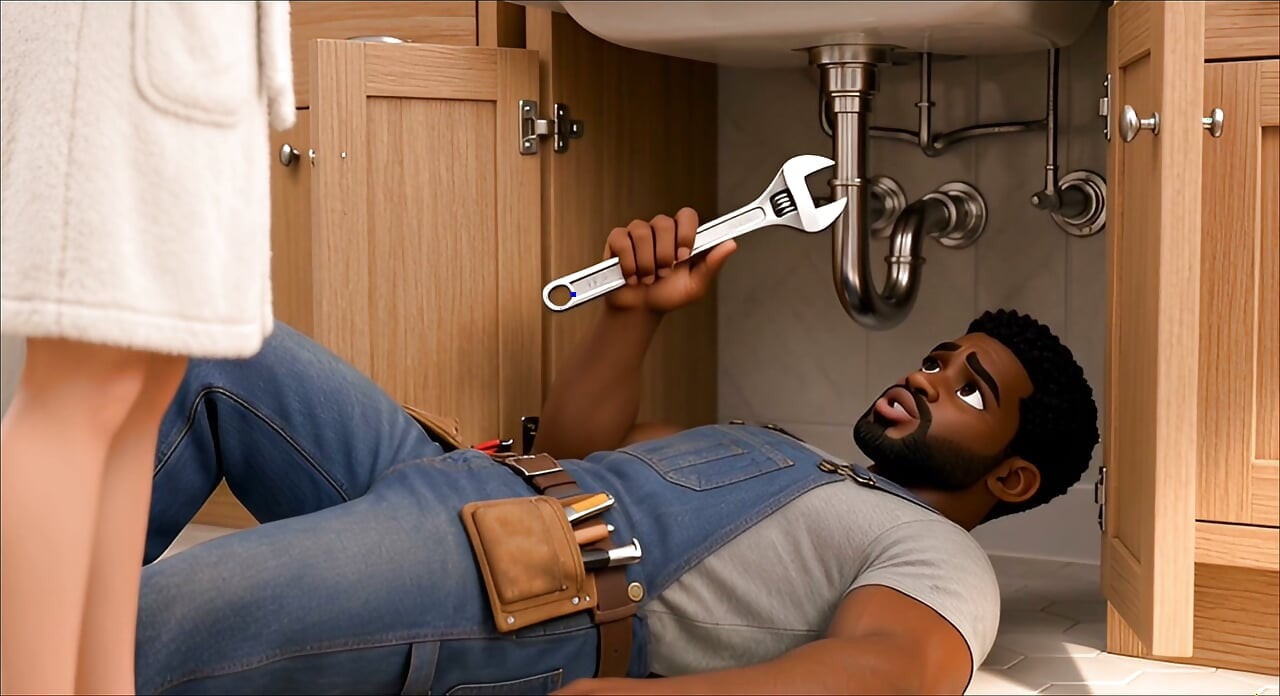 Full video BBC Plumber fucks hot client