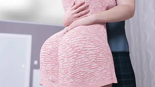 Japanese Stepmom Jerking Stepson Cock While He Pressing Her Big Ass