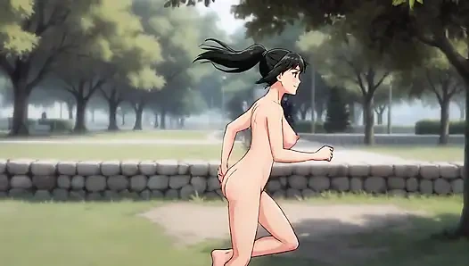 Japon çıplak kadın parkta çıplak yürüyor