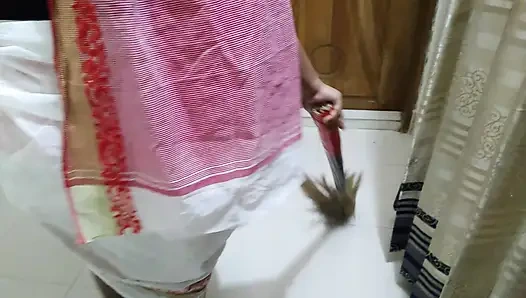 45 Year Old Beautiful Maid Fucked by Stepson While Sweeping the House - Maid Enjoys Fucking