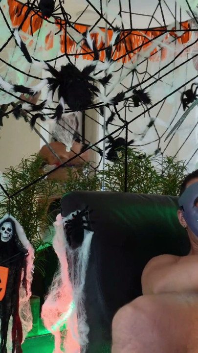 hallowen party gets out of control the queen of anal squirt is fucked y a masked man | Clip 3