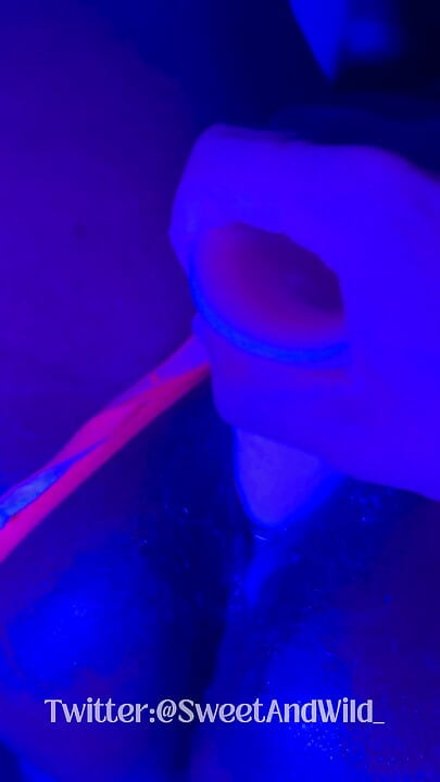 Ebony Goddess Leaking: Neon Thong & Dildo Squirt