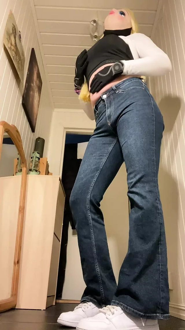 In tight flared girls jeans