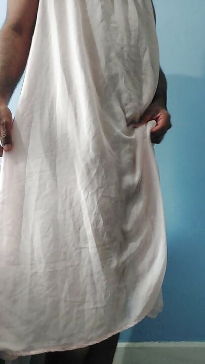 Masterbating in wet pink seethrough silk fleared chiffon skirt