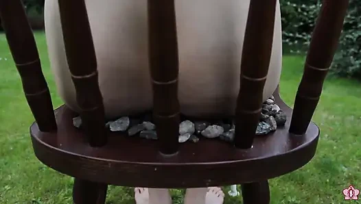 Slave Mila Plays with Her Bruised Caned Bottom Outdoors
