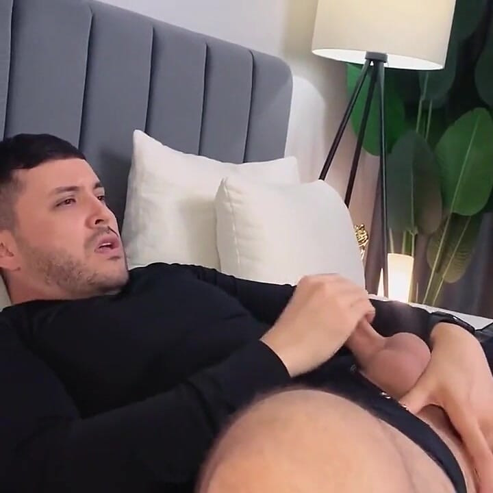 Handsome guy with big dick plays