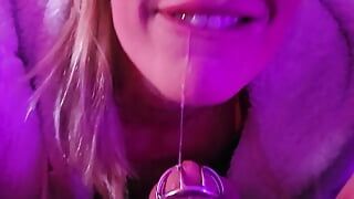 Femdom Mistress Goddess V teases sissy cuckold husband in chastity cage w her tongue and mouth! POV