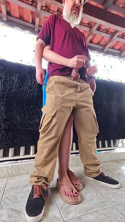 Playing secretly on the balcony during a boring party.
