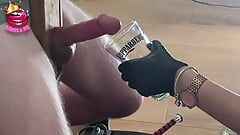 Close up Femdom Edges Cock to Ruined Orgasm in a Glass
