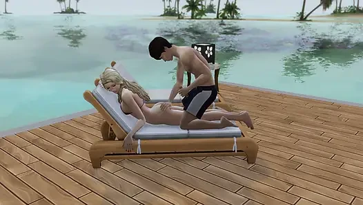 Couple in love have sex in public on the beach