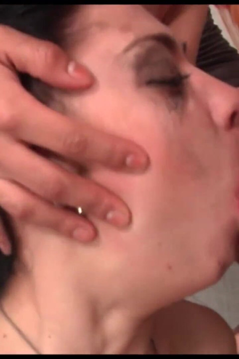 Brunette teen with small tits gets gangbanged