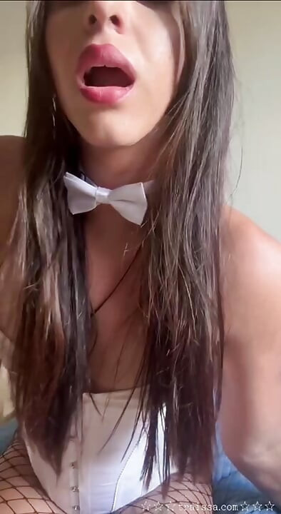 Overheated 21yo busty trans slut destroys her cosplay and strokes cock hard