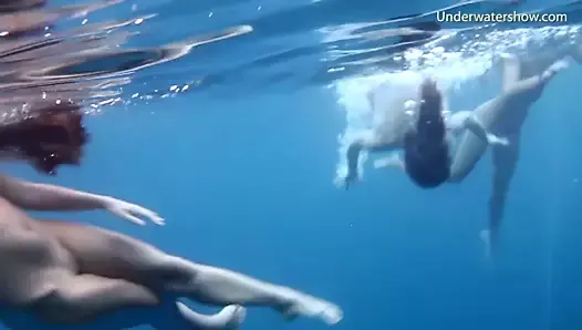 Hot erotics in the sea with 3 girls