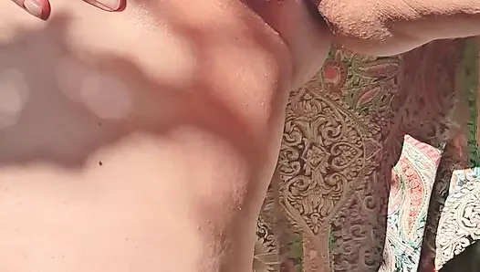 Horny mature, gaping in the garden.