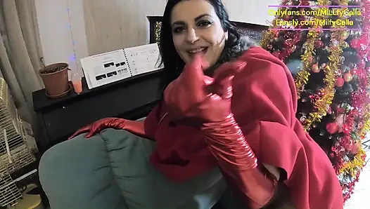 Santa's Horny Slut MILF - Blowjob, Doggystyle & Cum on Gloves & Red Coat