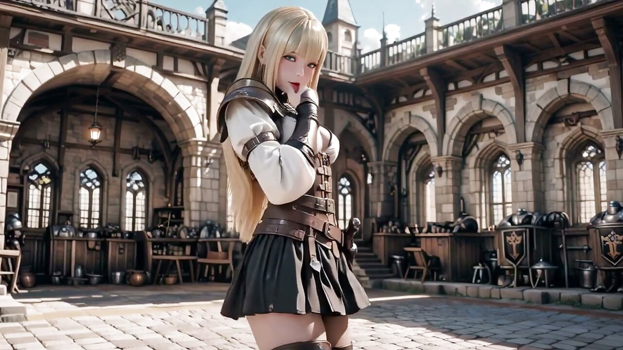 Blonde Knight's Private Awakening! Knælende på borggården.