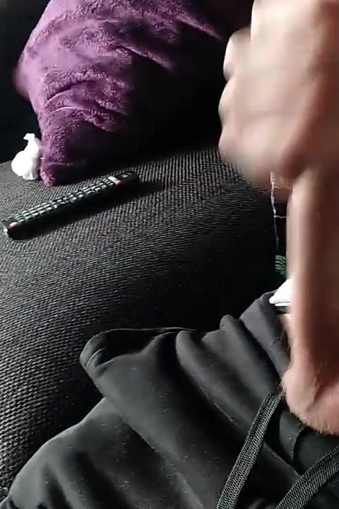 Huge Veiny Cock Is Jerked on the Couch Until He Cums, We Watch a Movie?