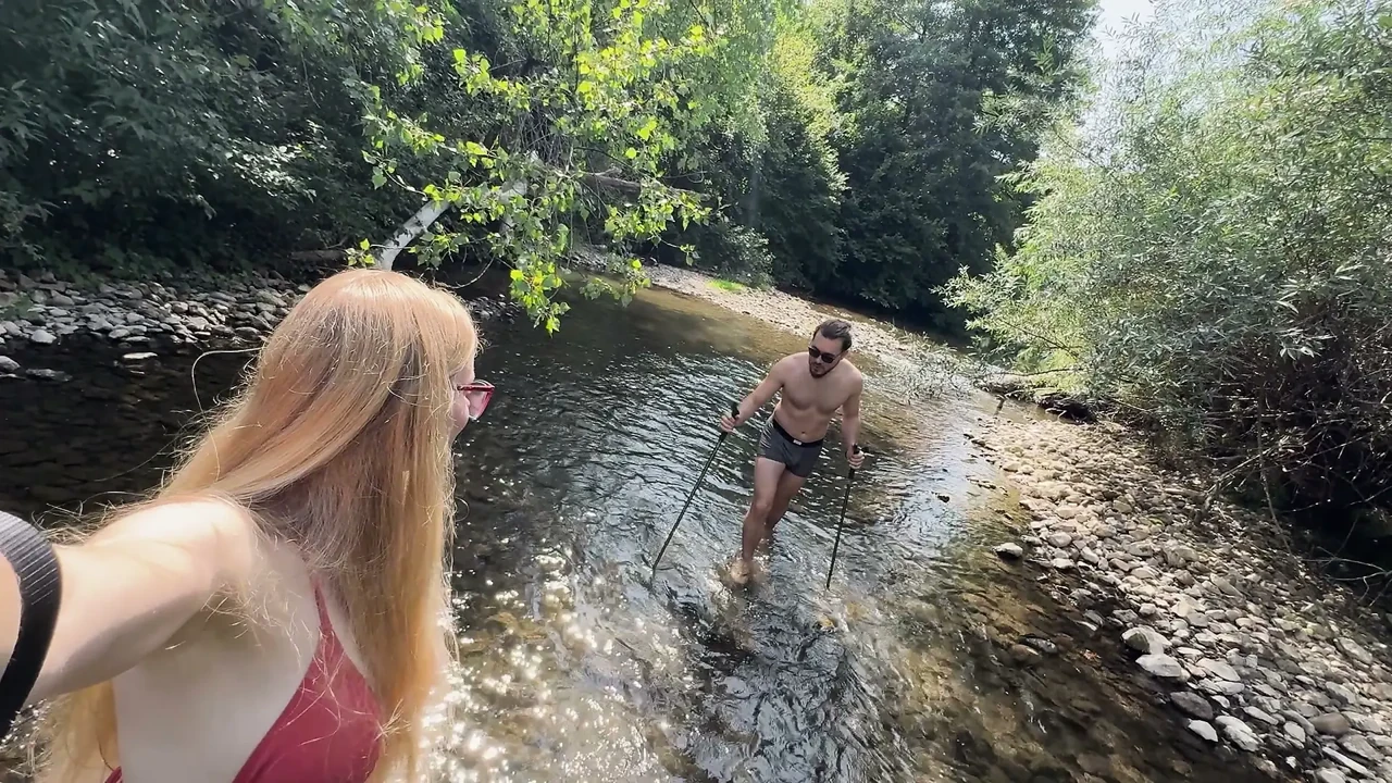 Wet Outdoor River Sex: POV Doggy, Cowgirl & Messy Belly Cumshot - Real Amateur Couple