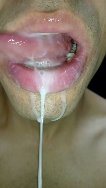 mouth milk, long tongue, sloopy, hard, kiss, tongue, playing with your cum, submissive, throat | Clip 1