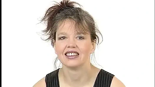 Horny brunette vixen dildoing her hairy cunt at casting