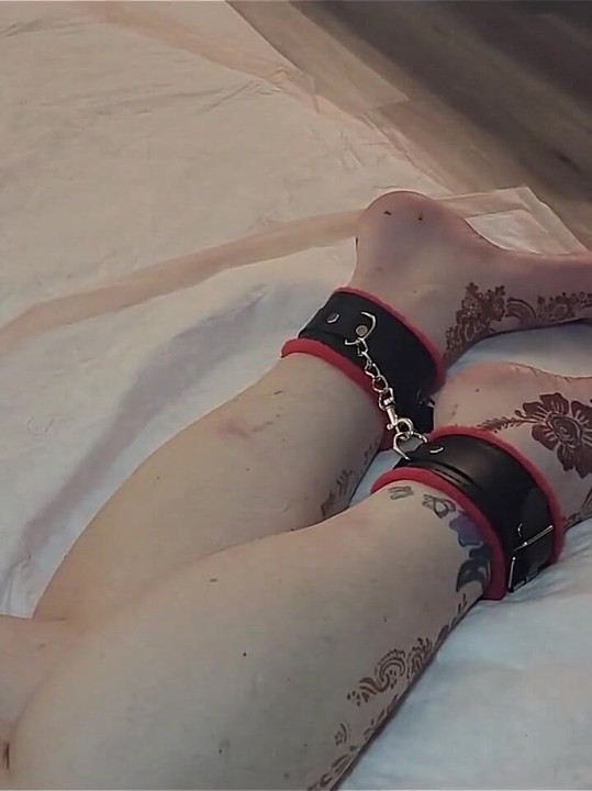 My Beautiful Size 13 Womens Feet and Long Legs Being Flogged and Whipped with a Belt and Crop While Tied Together with Manacles