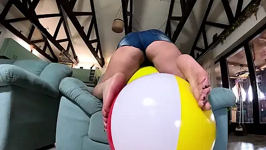 Beach Ball Pressure Play Barefoot Squeeze, Cameltoe & Thigh Crushing