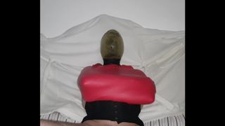 Breathplay de látex capuz e espartilho