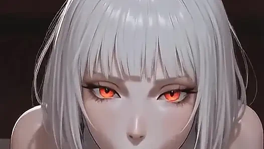 AI Goth vampire girl gives a blowjob and gets fucked in the missionary position and doggy style, takes a load in her mouth